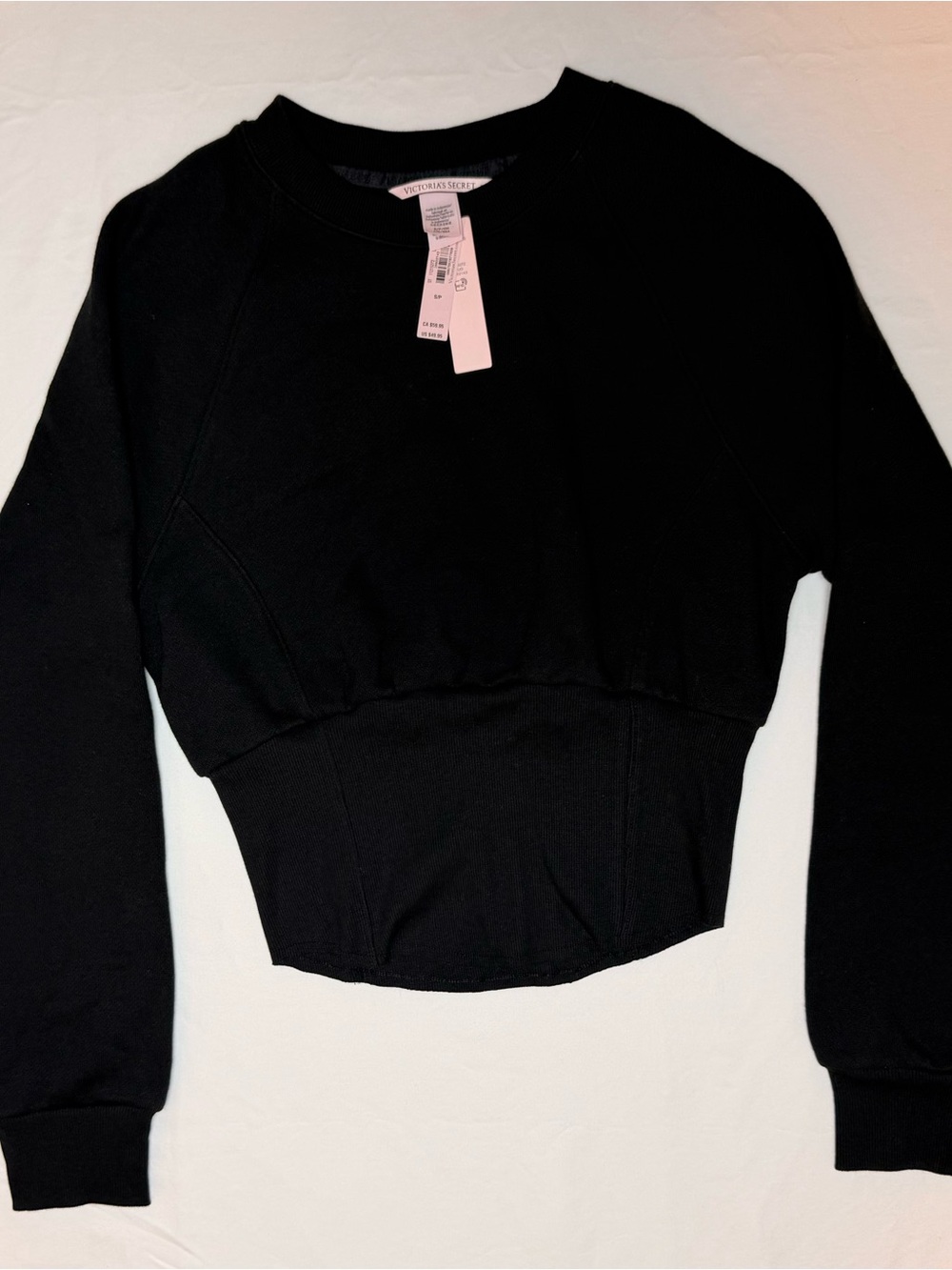 🖤Victoria’s Secret NWT Black Cropped Corset Waist Sweatshirt Size S - Picture 2 of 4
